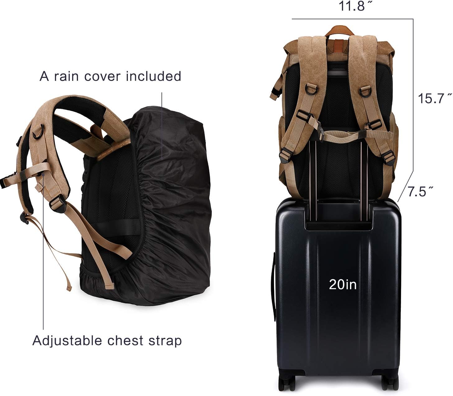 BAGSMART Camera Backpack， DSLR SLR Camera Bag Backpack， Waterproof Camera Backpacks for Photographers， Anti-Theft Photography Backpack with 15 Inch Laptop Compartment & Tripod Holder， Black - Image 6